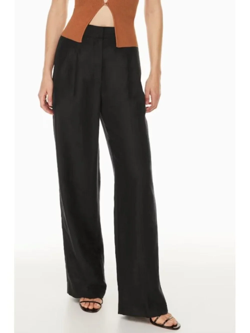 Aritzia Straight Pants 4 Black Pleated Linen Minimalist Heritage Preppy Trousers